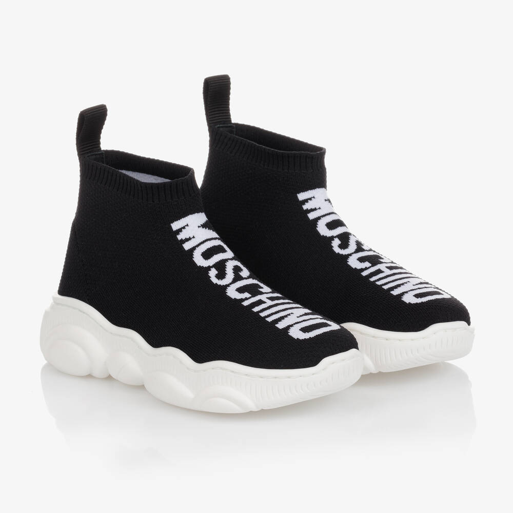 Moschino Kid-Teen - Black Logo Sock Trainers | Childrensalon