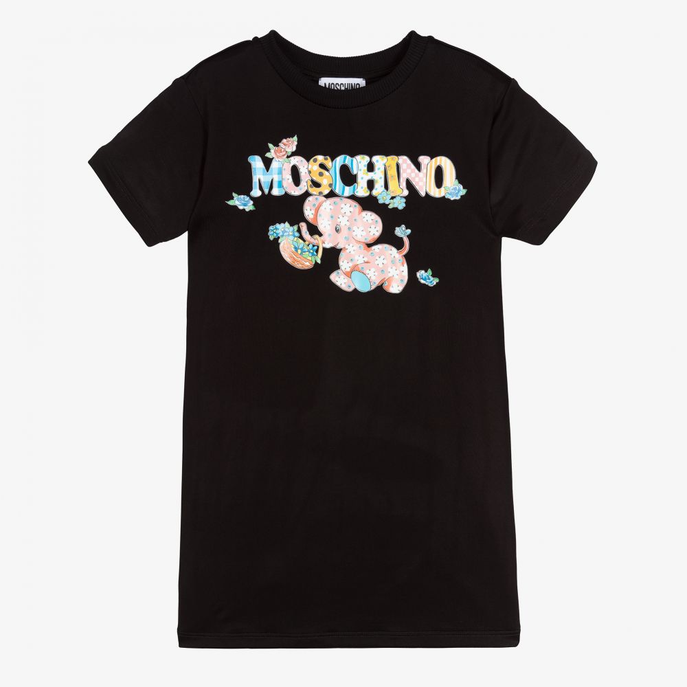 Moschino Kid-Teen-Black Logo T-Shirt Dress | Childrensalon Outlet