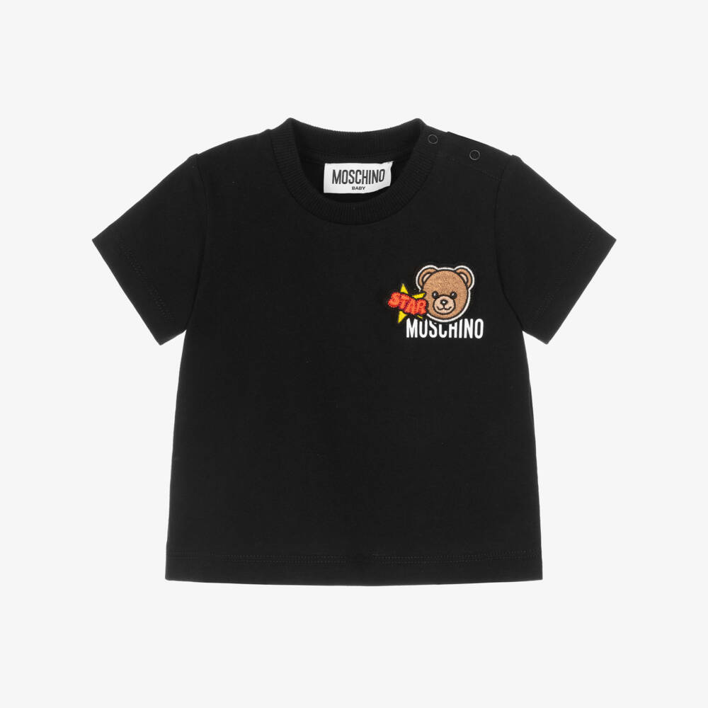 Moschino-Black Patch Logo T-shirt | Childrensalon Outlet
