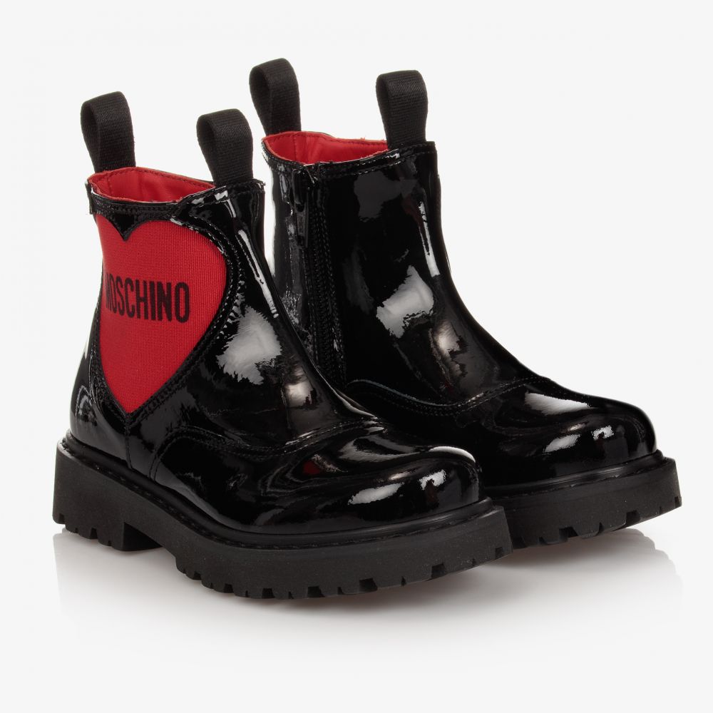 Moschino Kid-Teen - Black Patent Leather Boots | Childrensalon