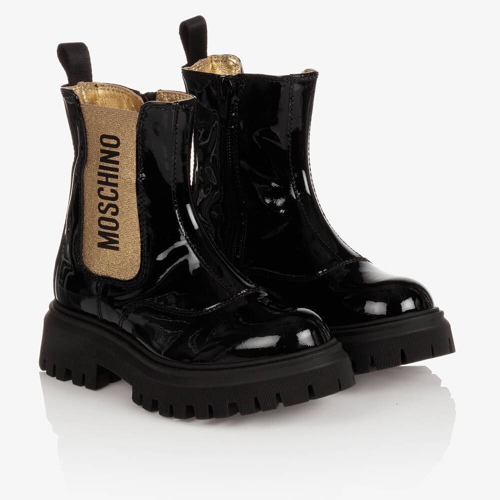 Moschino Kid-Teen - Black Patent Leather Boots | Childrensalon