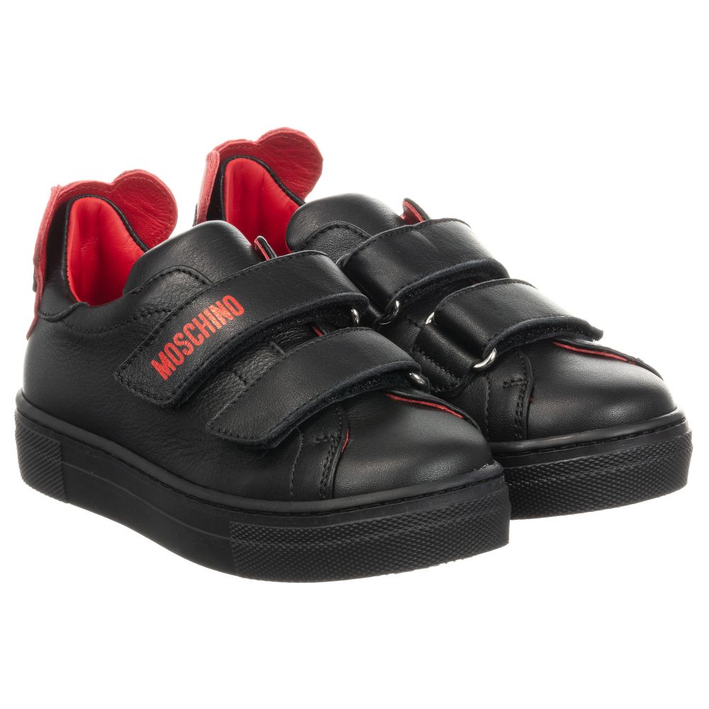 Moschino Kid-Teen - Черно-красные кожаные кроссовки | Childrensalon