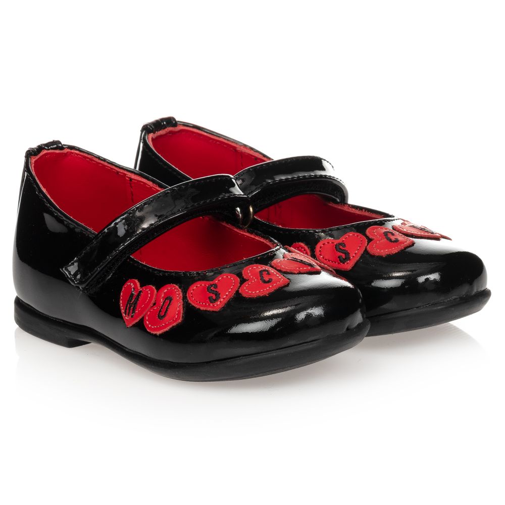 Moschino Kid-Teen - حذاء جلد لامع لون أسود وأحمر للبنات | Childrensalon