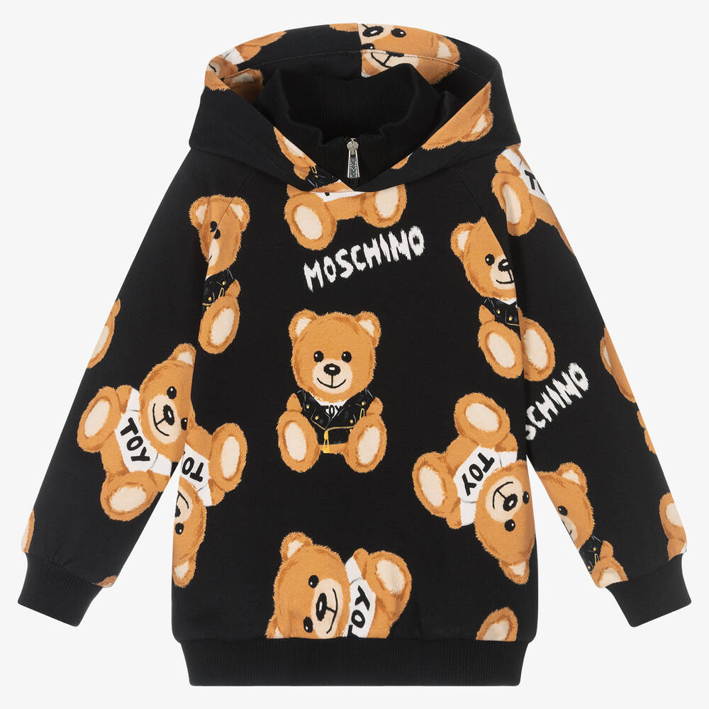 Moschino Kid-Teen - هودي قطن جيرسي لون أسود | Childrensalon