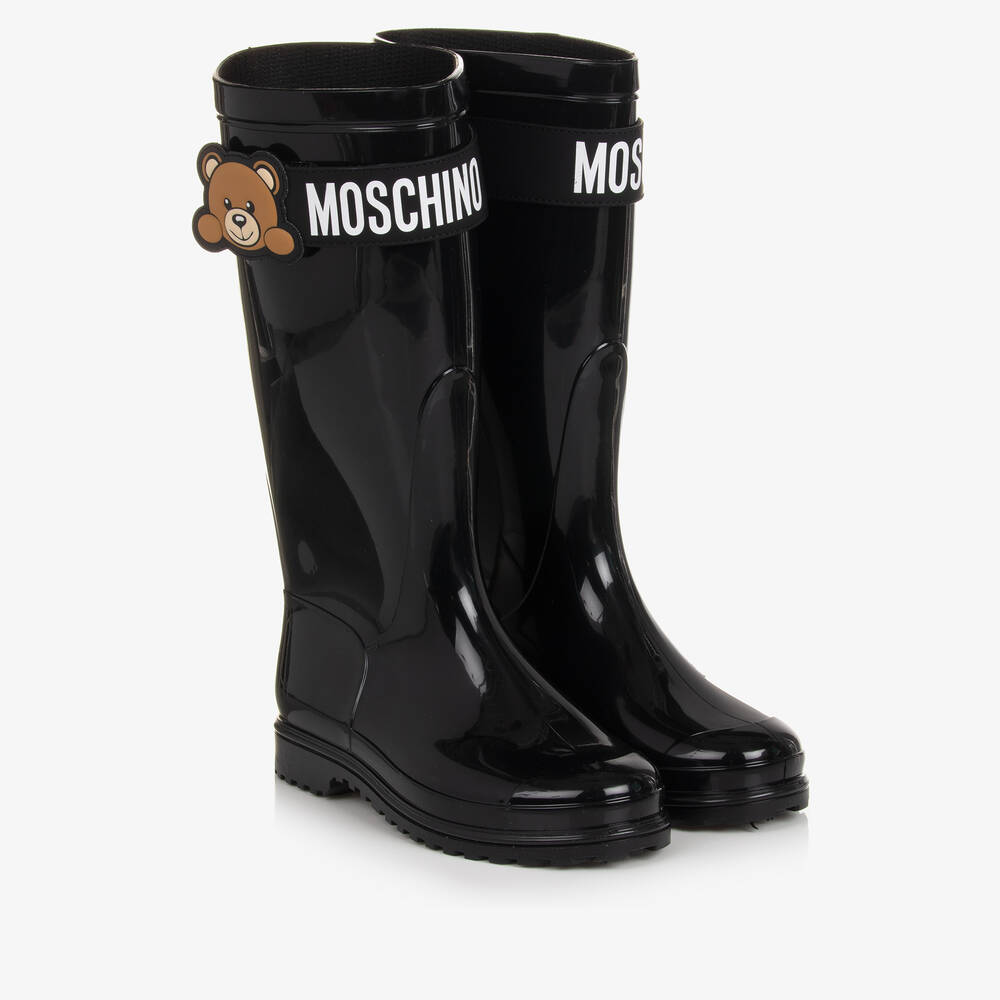 Moschino Kid-Teen - Schwarze Gummistiefel mit Teddybär | Childrensalon