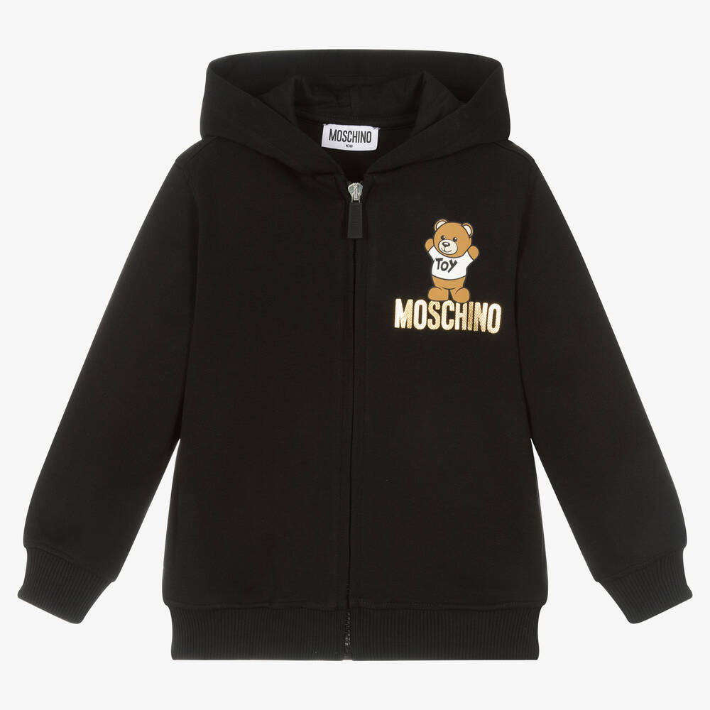 Moschino Kid-Teen - Sweat à capuche noir zippé nounours | Childrensalon