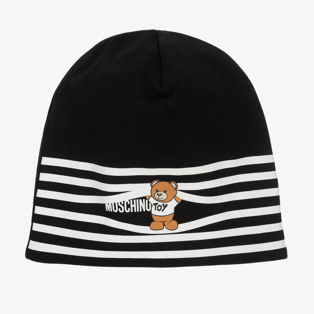 Moschino Kid-Teen - Schwarze Beanie-Mütze mit Teddy-Motiv | Childrensalon