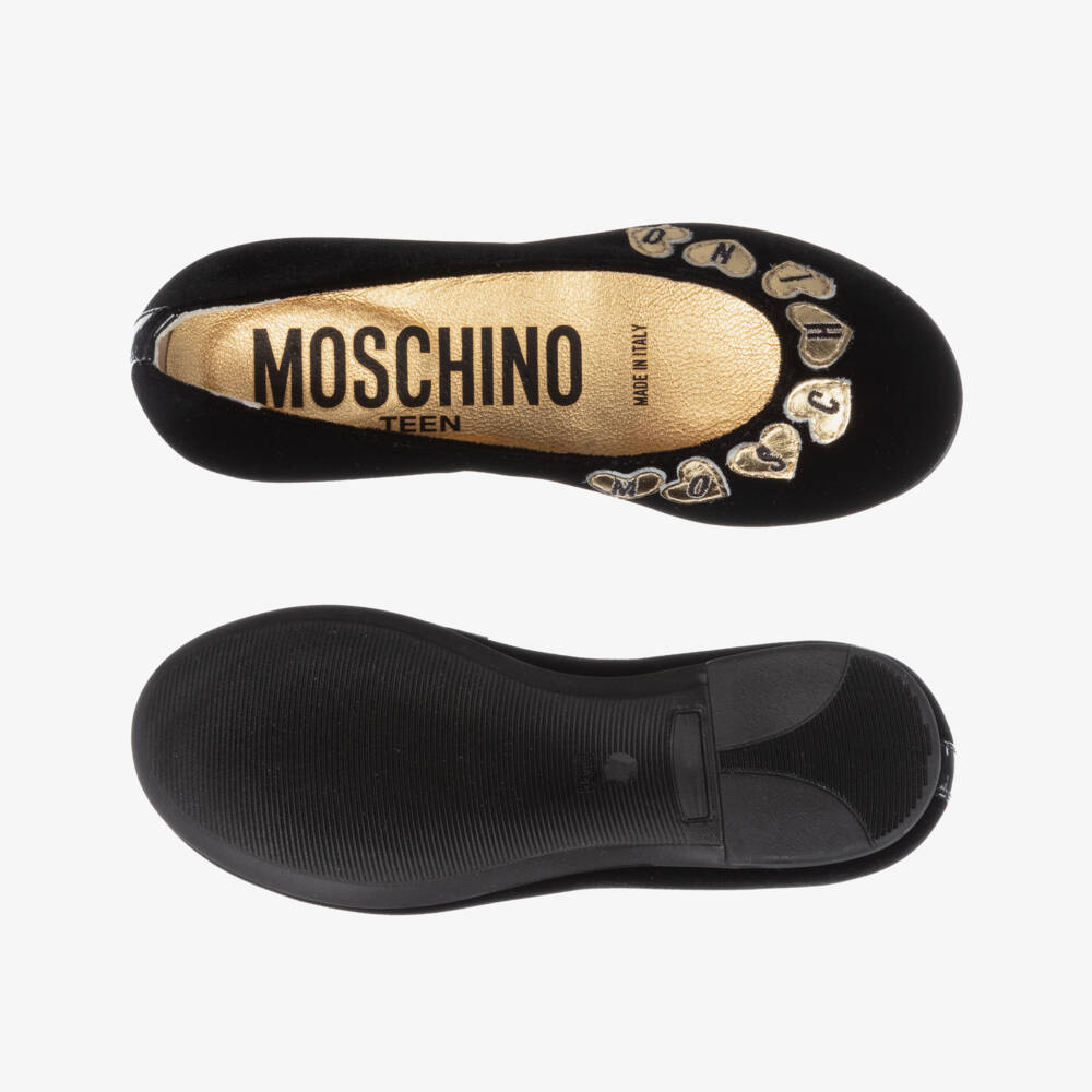 Moschino Kid-Teen-Black Velvet Ballerina Shoes | Childrensalon Outlet