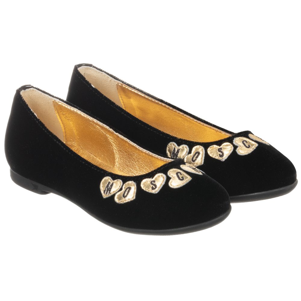 Moschino Kid-Teen - Ballerines noires en velours | Childrensalon