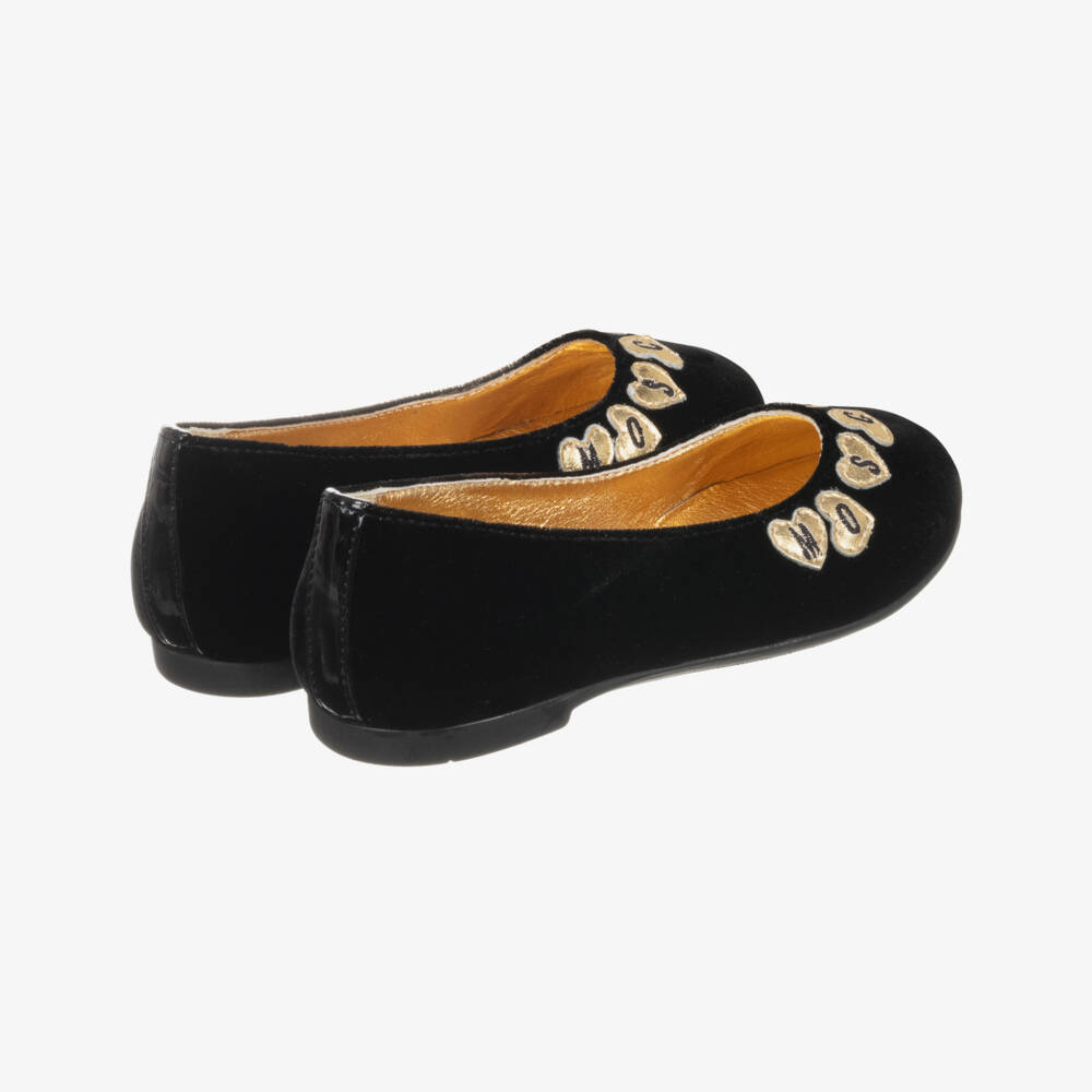 Moschino Kid-Teen-Black Velvet Ballerina Shoes | Childrensalon Outlet
