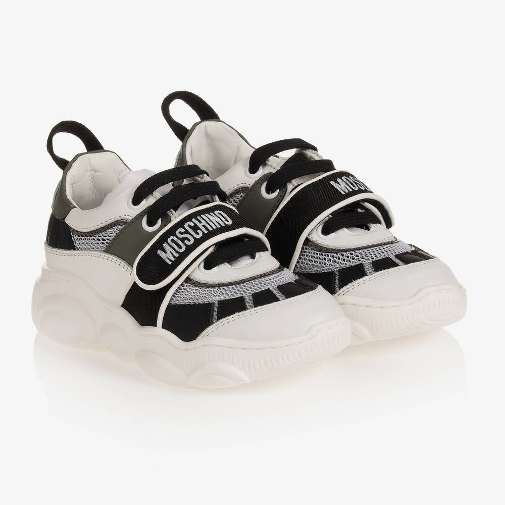 Moschino Kid-Teen - Black & White Lace-Up Trainers | Childrensalon