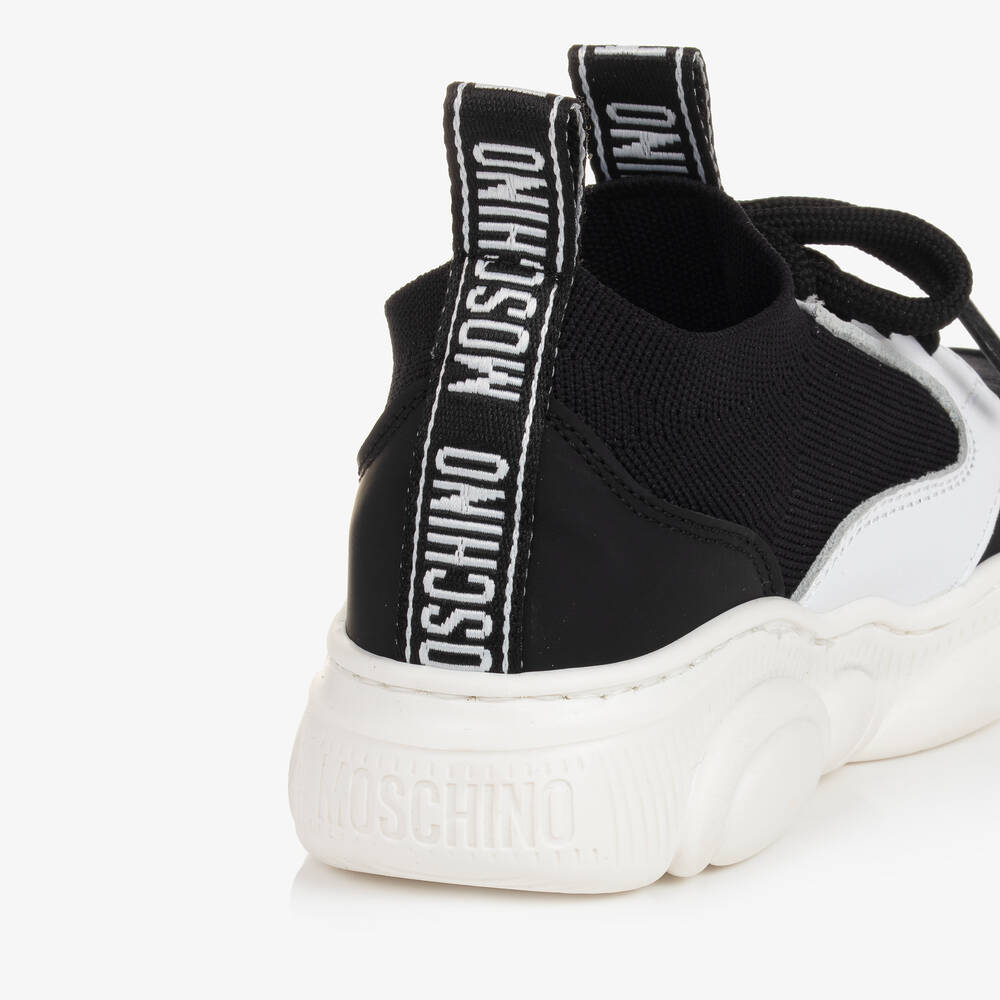 Moschino Kid-Teen-Black & White Leather Trainers | Childrensalon Outlet