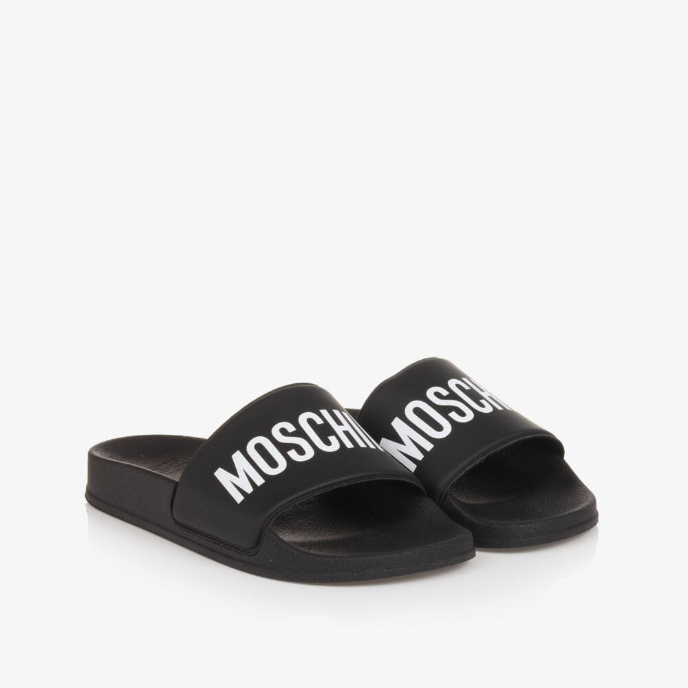 Moschino-Black & White Moschino Logo Sliders | Childrensalon Outlet
