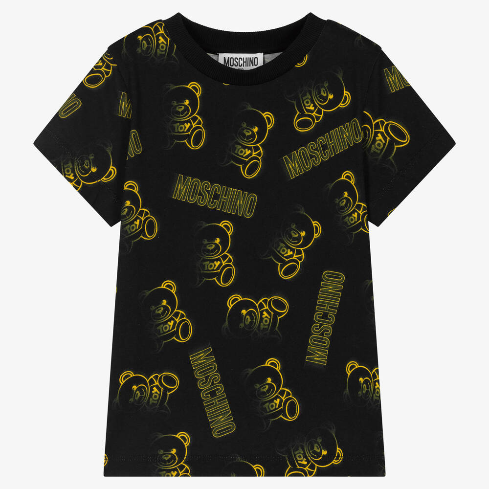 Moschino Kid-Teen - Black & Yellow Cotton Logo T-Shirt | Childrensalon