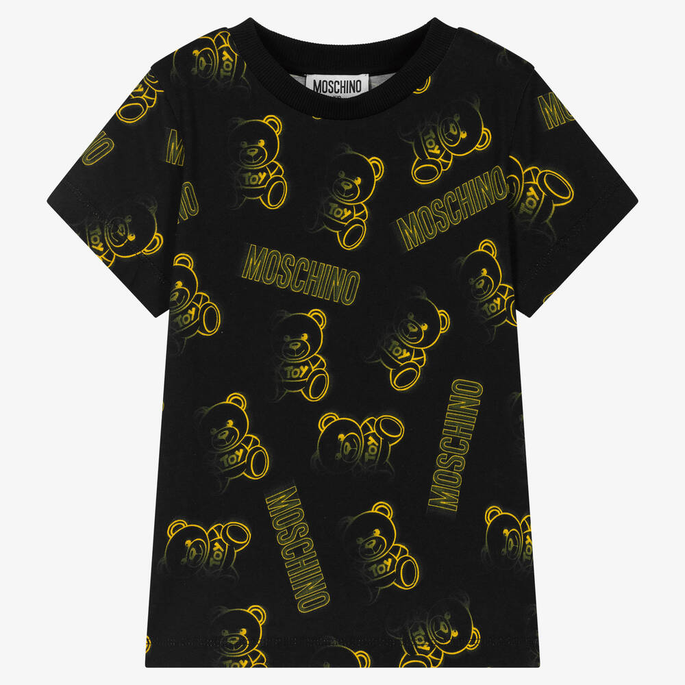 T shirt noir et jaune en coton