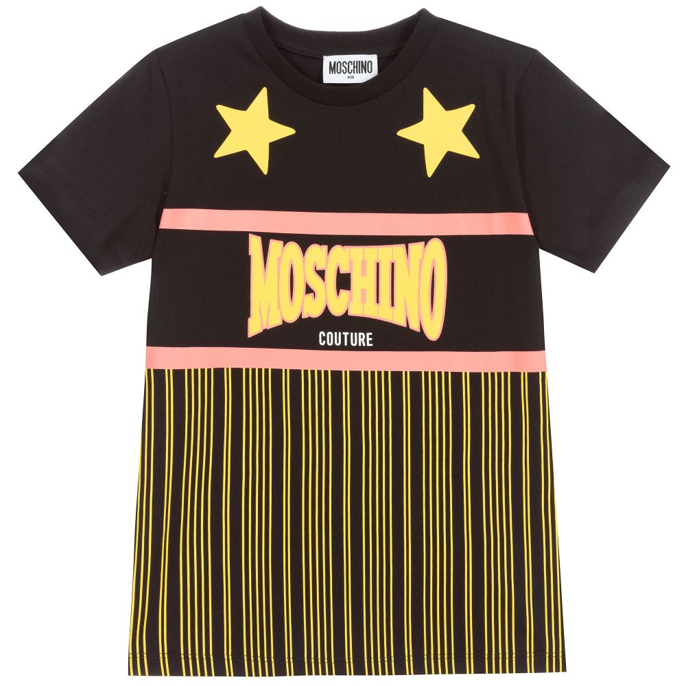 Moschino Kid-Teen -  Baumwoll-T-Shirt in Schwarz und Gelb | Childrensalon