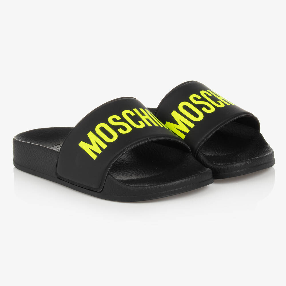 Moschino Kid-Teen - Black & Yellow Logo Sliders | Childrensalon