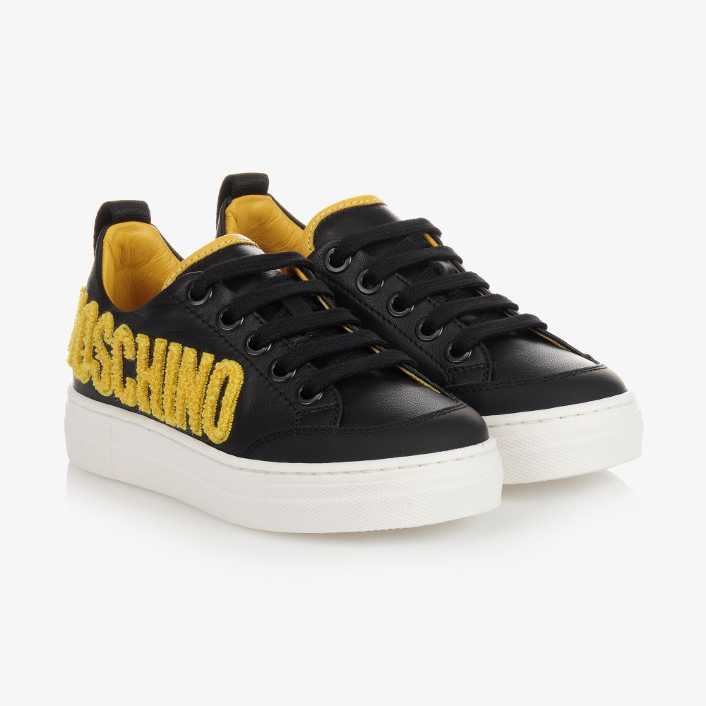 Moschino Kid-Teen - ترينرز جلد لون أسود وأصفر | Childrensalon