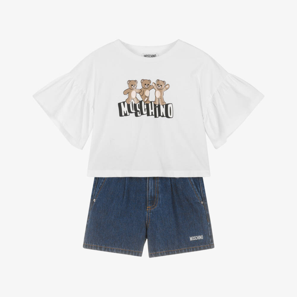Moschino-Blue And White Denim Shorts Set | Childrensalon Outlet