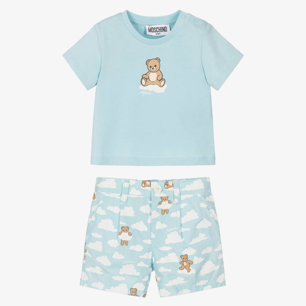 Moschino-Blue Clouds & Bear Shorts Set | Childrensalon Outlet