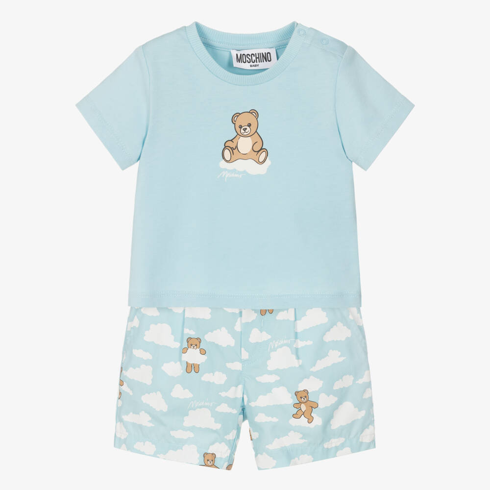 Moschino-Blue Clouds & Bear Shorts Set | Childrensalon Outlet
