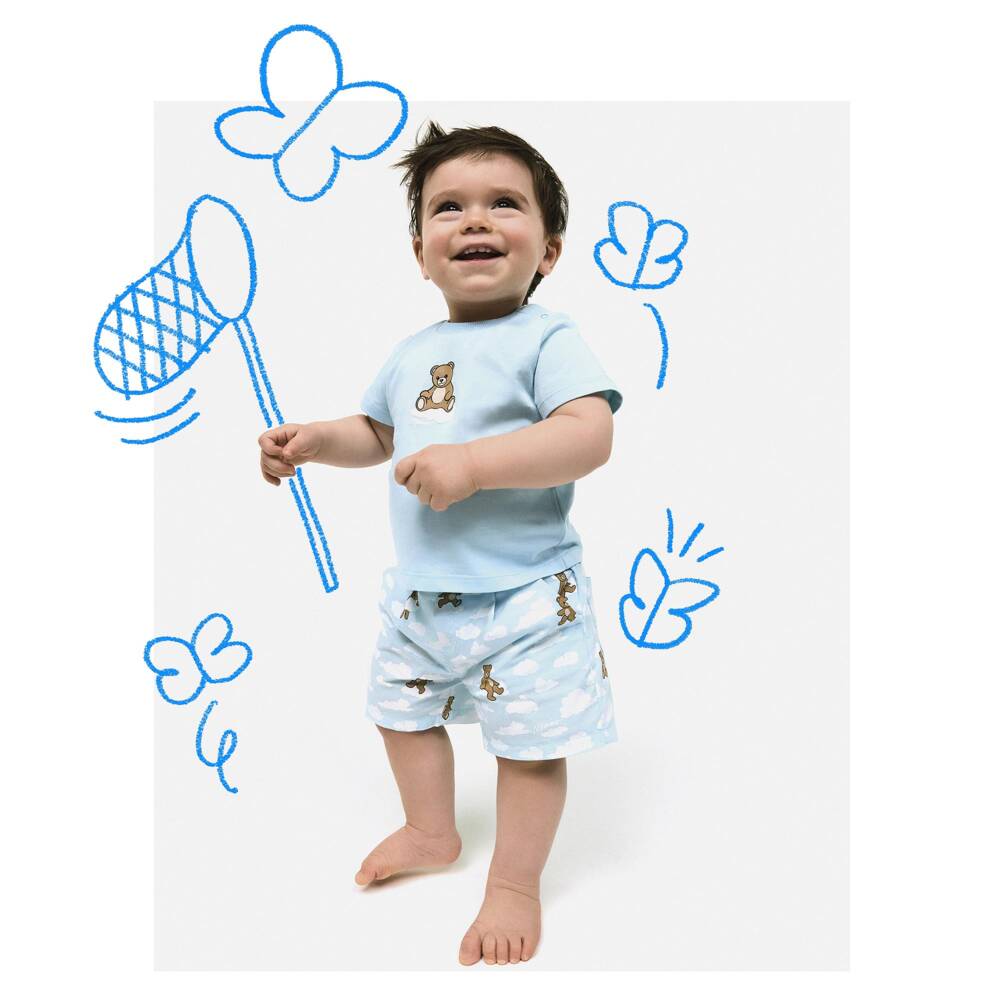 Moschino-Blue Clouds & Bear Shorts Set | Childrensalon Outlet