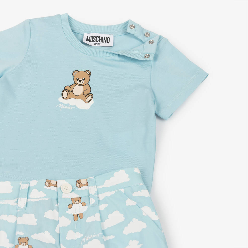Moschino-Blue Clouds & Bear Shorts Set | Childrensalon Outlet