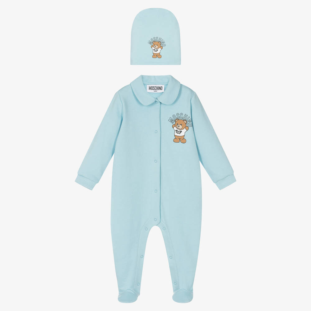 Moschino Baby - Голубой хлопковый комбинезон и шапочка | Childrensalon