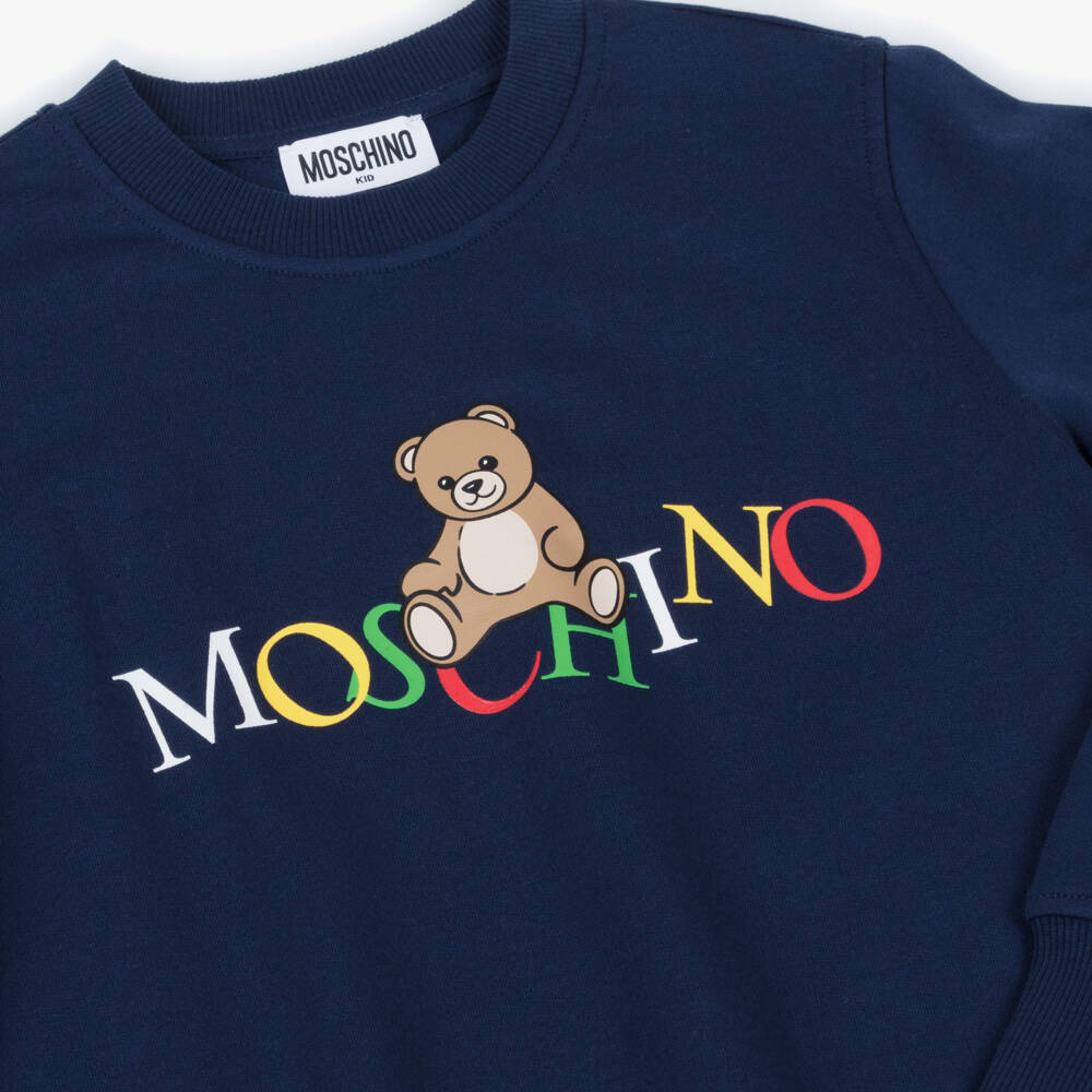 Moschino-Синий хлопковый свитшот с логотипом медведя для детей | Childrensalon Outlet