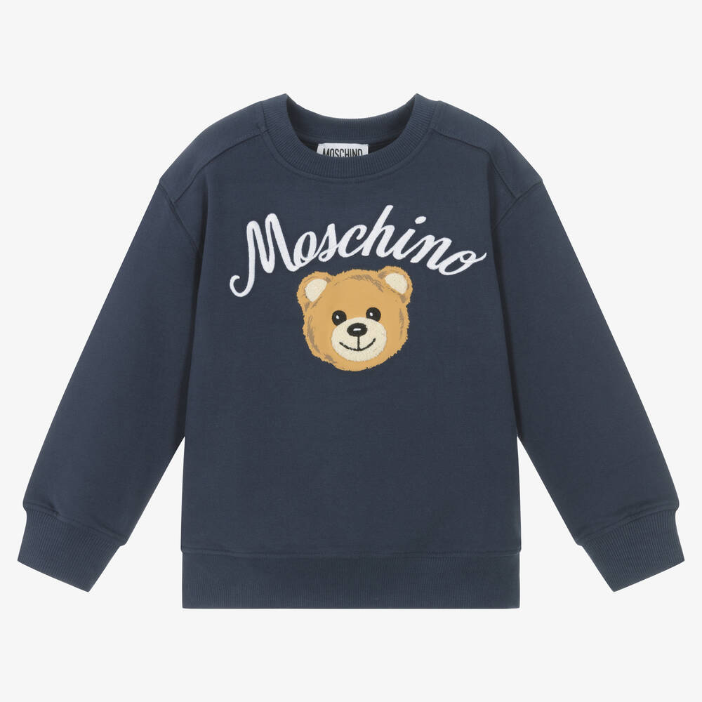 Moschino Kid-Teen - Sweat coton bouclé bleu Teddy Bear | Childrensalon