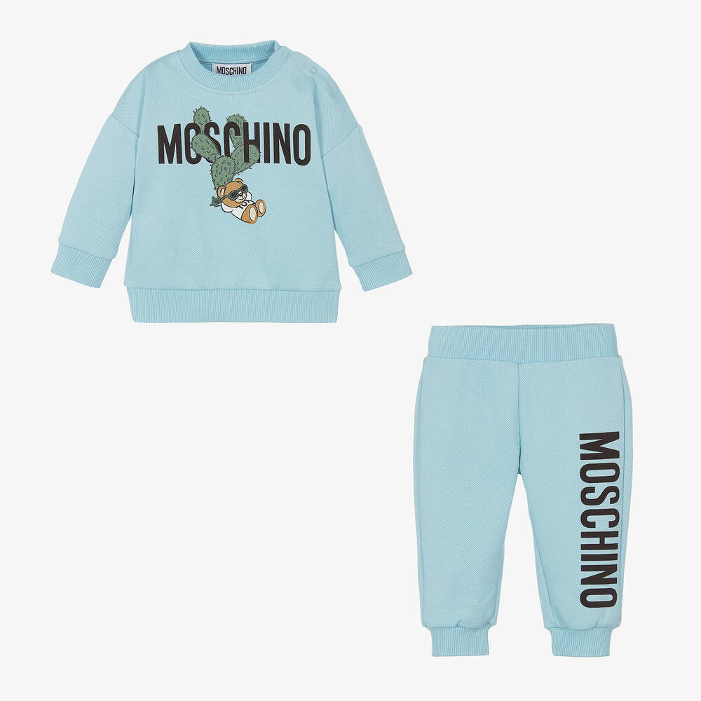 Moschino Baby-Blue Cotton Cactus Teddy Bear Tracksuit | Childrensalon Outlet