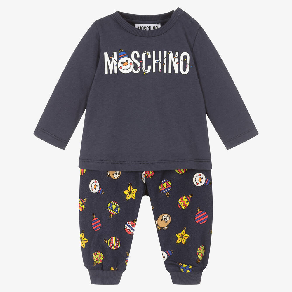 Moschino Baby - Blaues Hosenset mit Weihnachtsmotiv | Childrensalon