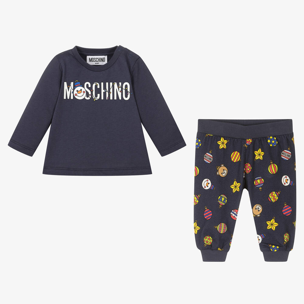 Moschino Baby Blue Cotton Festive Trouser Set Childrensalon Outlet