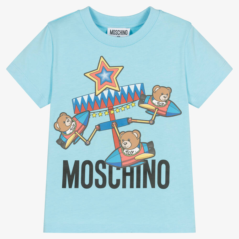 Moschino Kid-Teen - Blue Cotton Fun Fair Teddy Logo T-Shirt | Childrensalon