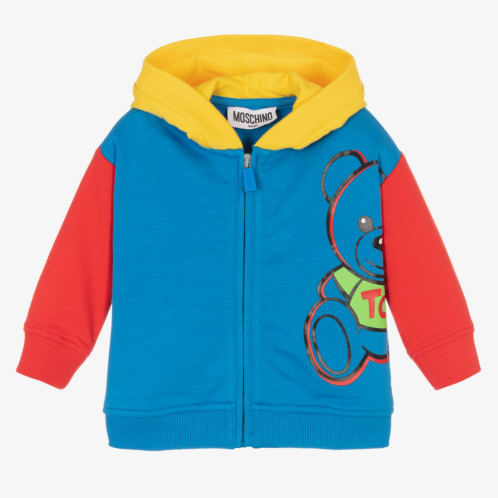 Moschino Baby - Haut bleu à capuche zippé coton | Childrensalon