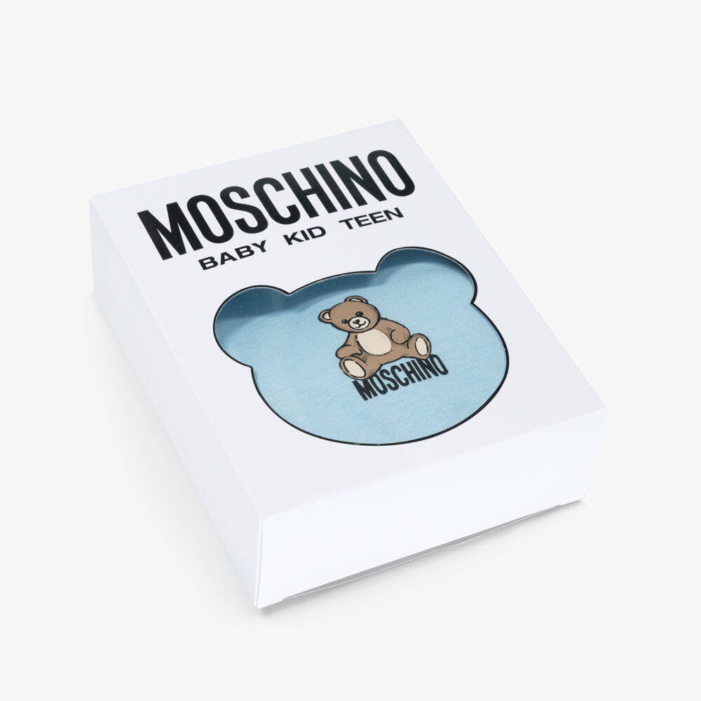 Moschino-Blue Cotton Jersey Teddy Bear Logo Babysuit Set | Childrensalon Outlet