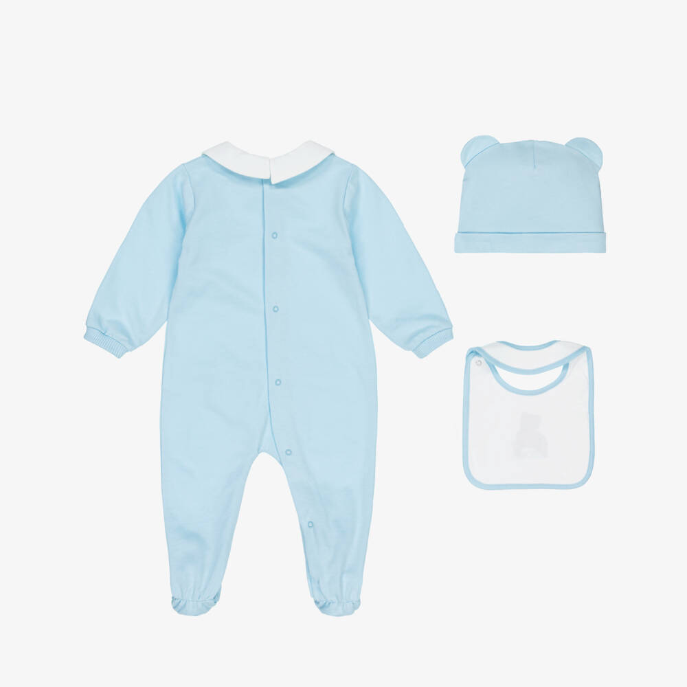 Moschino-Blue Cotton Jersey Teddy Bear Logo Babysuit Set | Childrensalon Outlet