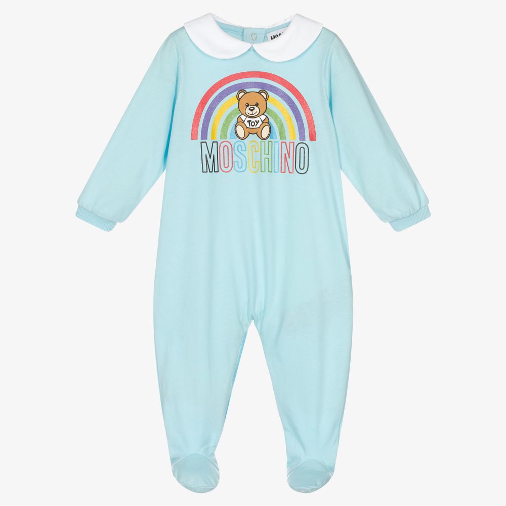 Moschino Baby - Blauer Baumwoll-Babygrow mit Logo | Childrensalon