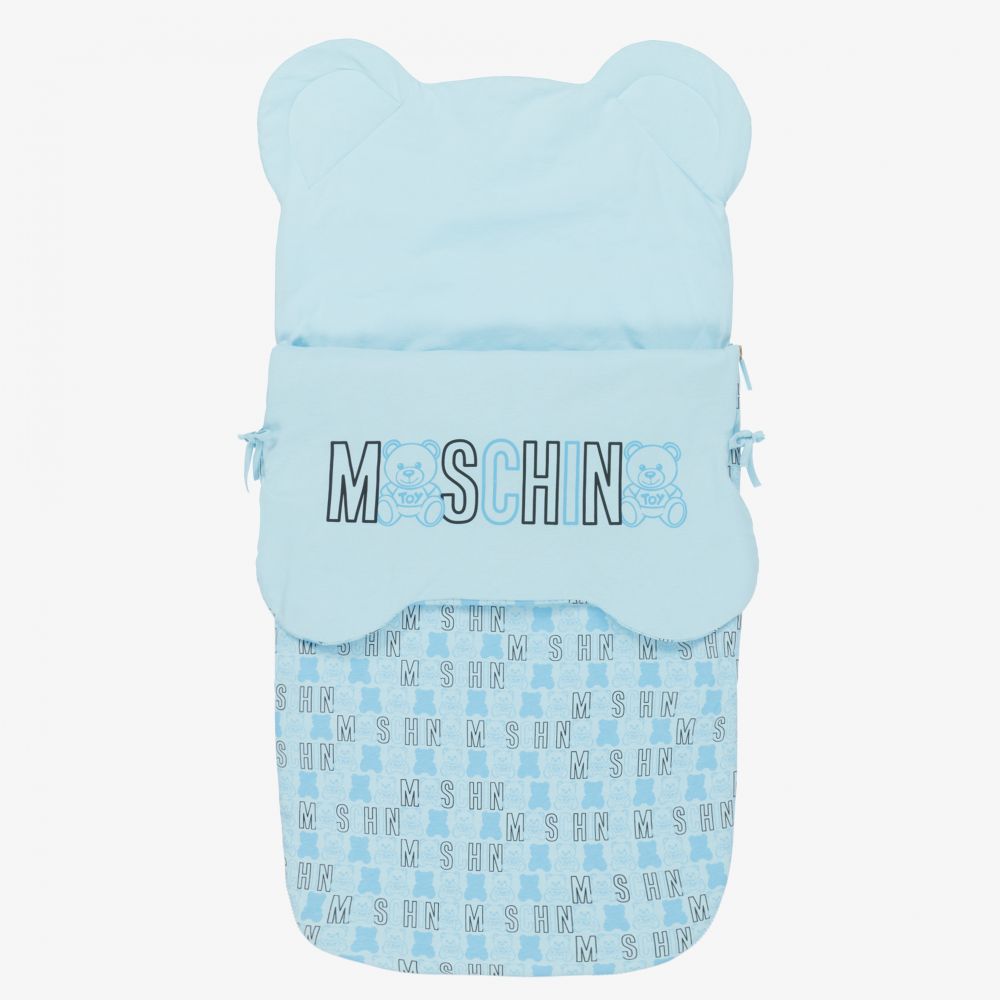 Moschino Baby - Blauer Baumwollfußsack mit Kapuze (55 cm) | Childrensalon