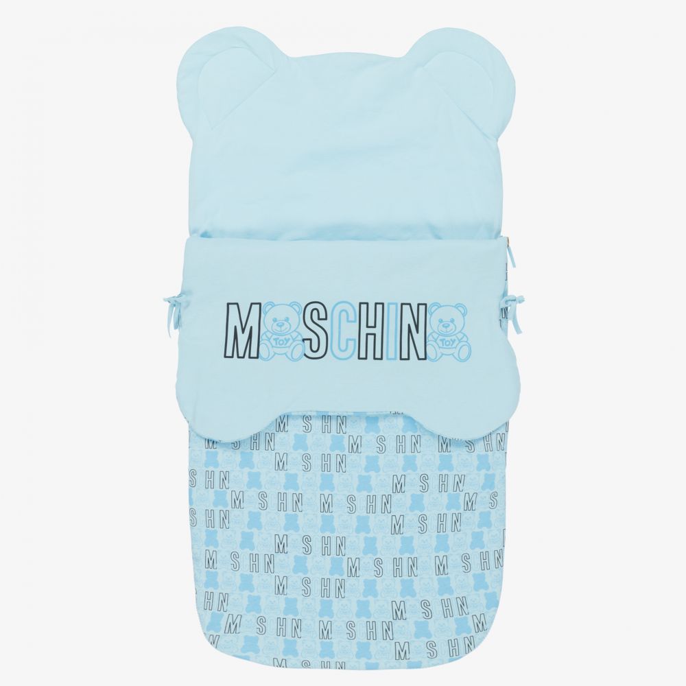 Moschino Baby-Blue Cotton Logo Nest (55cm) | Childrensalon Outlet