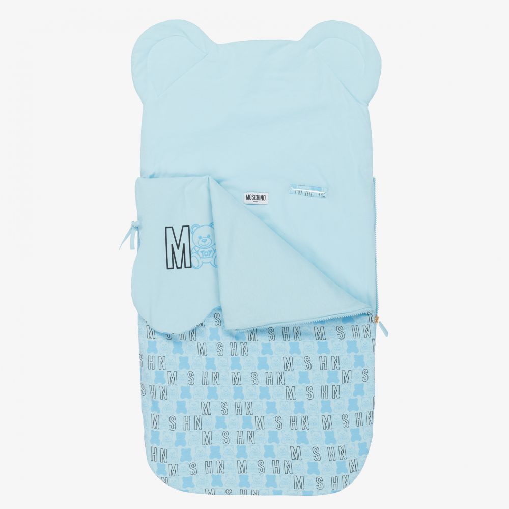 Moschino Baby-Blue Cotton Logo Nest (55cm) | Childrensalon Outlet