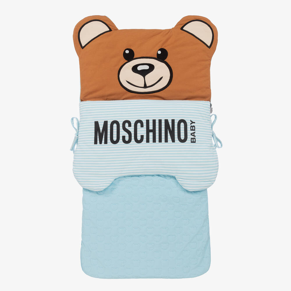 Moschino Baby - Blue Cotton Logo Nest (77cm) | Childrensalon