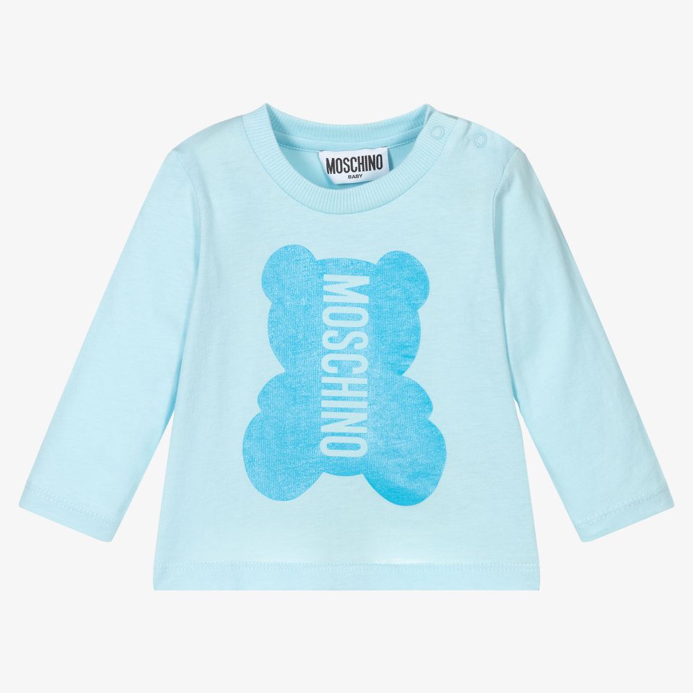 Moschino Baby - توب قطن جيرسي لون أزرق باهت للأطفال | Childrensalon