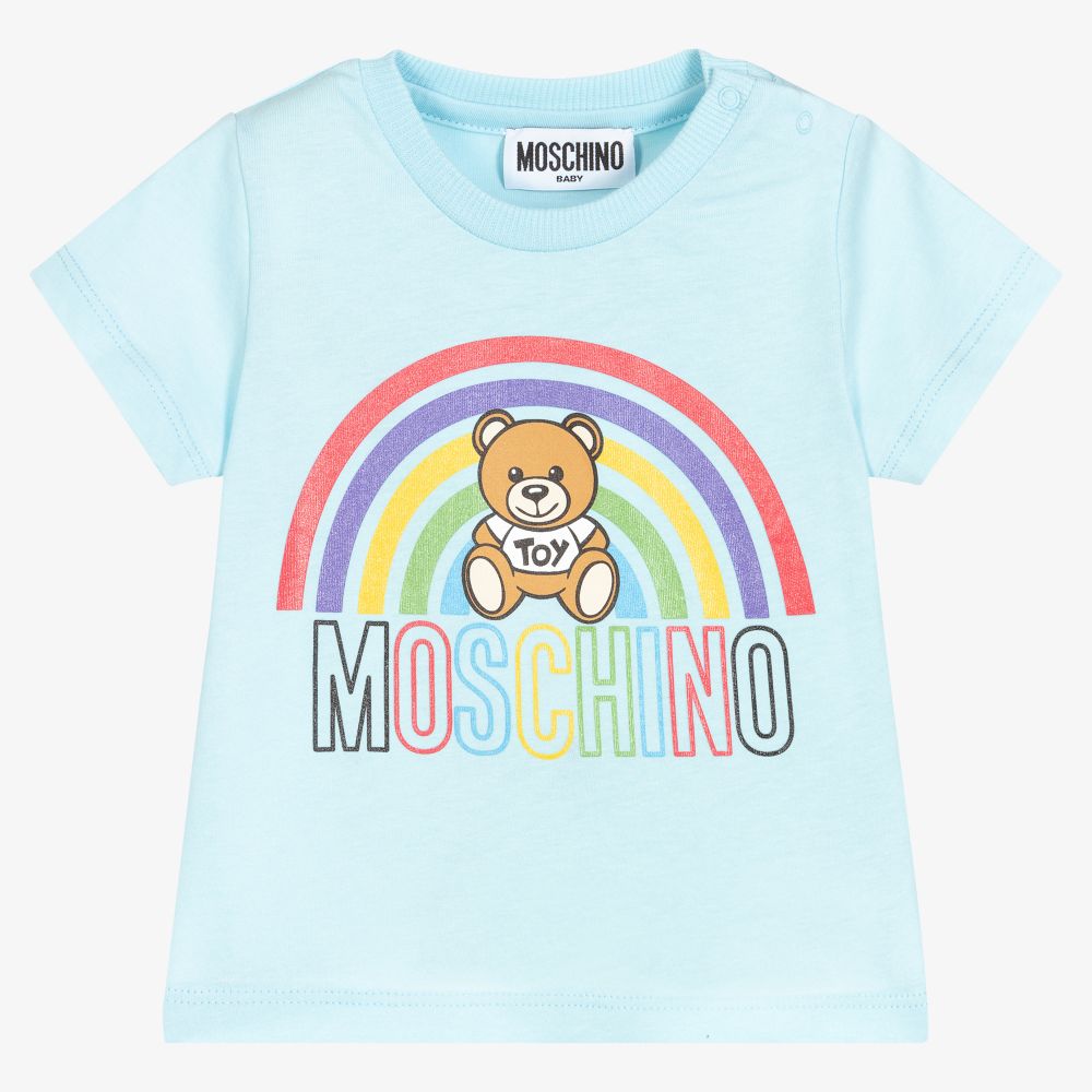 Moschino Baby - Голубая хлопковая футболка с радугой | Childrensalon