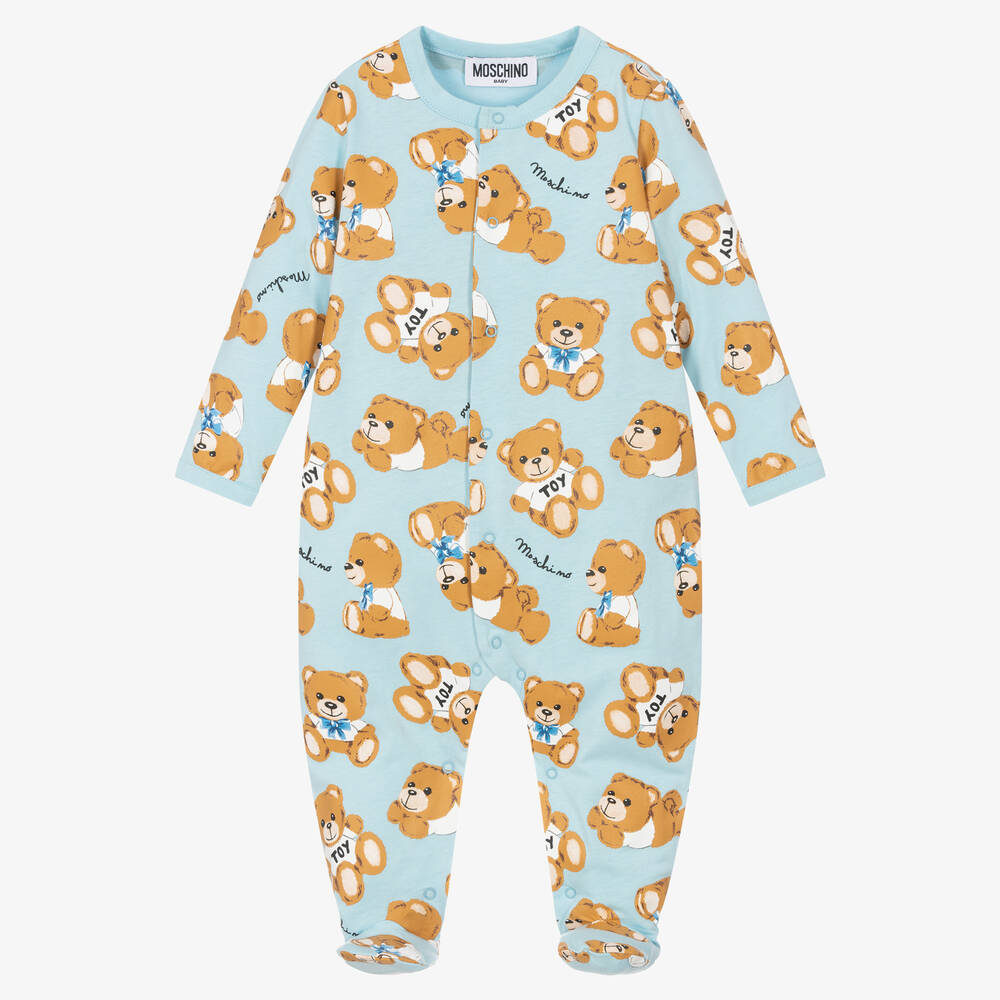 Moschino Baby - Голубой хлопковый комбинезон с медвежатами | Childrensalon