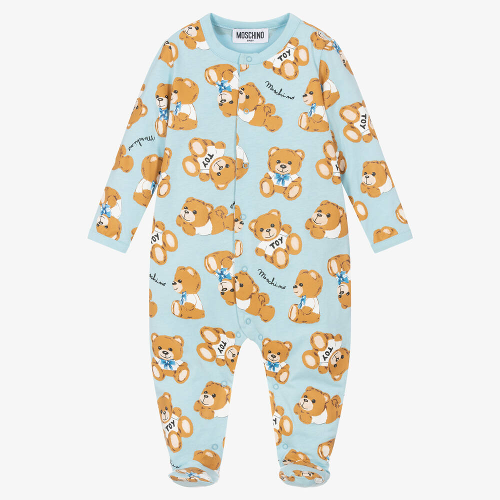 Moschino Baby - Blue Cotton Teddy Babygrow | Childrensalon