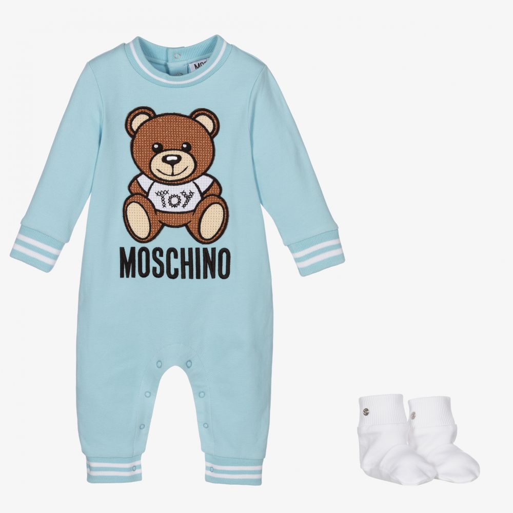 Moschino Малыши-Голубой хлопковый комбинезон с медвежонком для малышей | Childrensalon Outlet