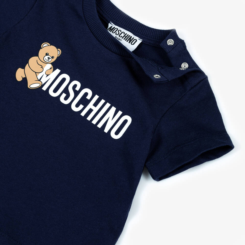 Moschino-Blue Cotton Teddy Bear Baby T-Shirt | Childrensalon Outlet