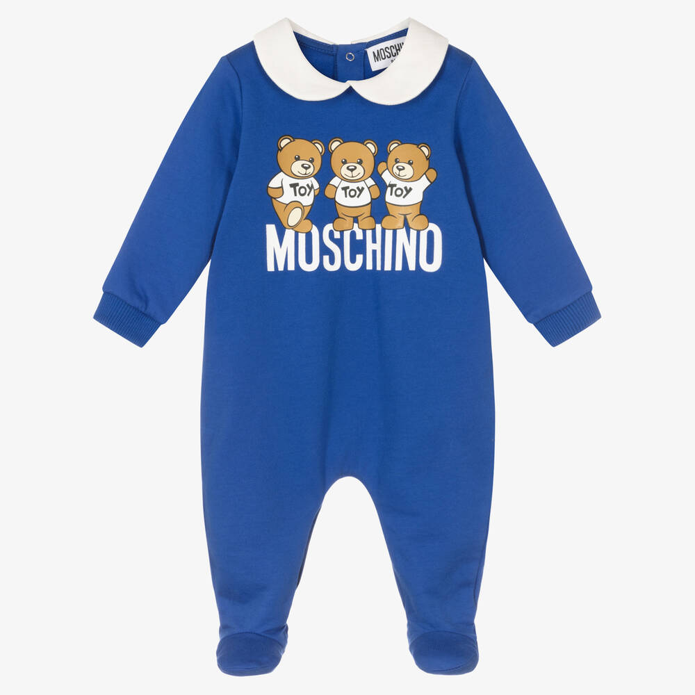 Moschino Baby - Синий хлопковый комбинезон Teddy Bear | Childrensalon