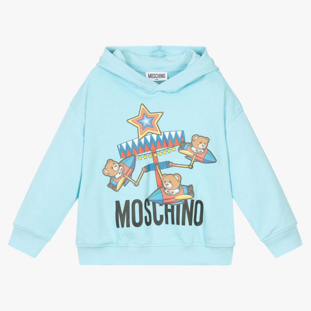 Moschino Kid-Teen - Blue Cotton Teddy Bear Hoodie | Childrensalon